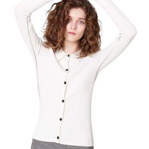 MARIA MCMANUS Ribbed Collar Cardigan In Ivory L NWT